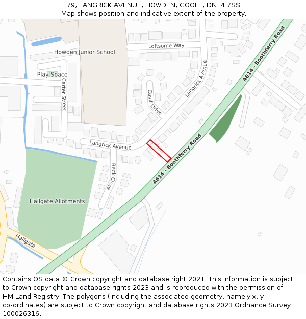 79, LANGRICK AVENUE, HOWDEN, GOOLE, DN14 7SS: Location map and indicative extent of plot