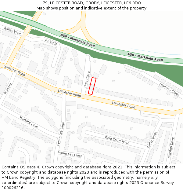 79, LEICESTER ROAD, GROBY, LEICESTER, LE6 0DQ: Location map and indicative extent of plot