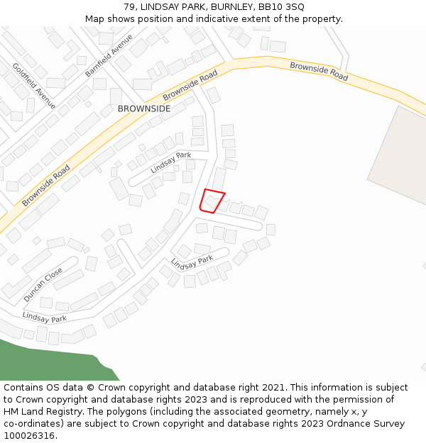 79, LINDSAY PARK, BURNLEY, BB10 3SQ: Location map and indicative extent of plot