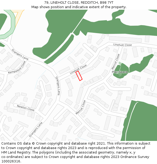 79, LINEHOLT CLOSE, REDDITCH, B98 7YT: Location map and indicative extent of plot