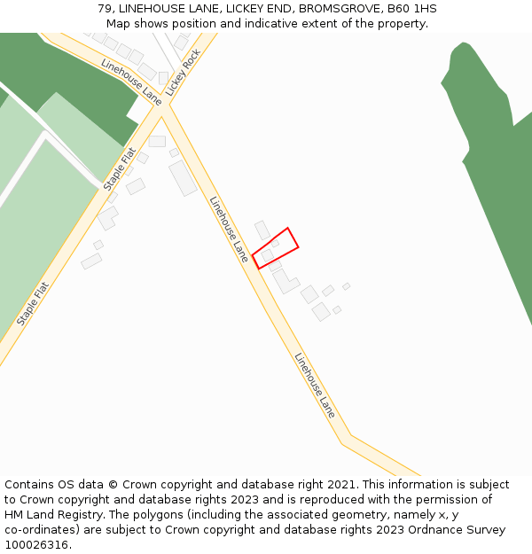 79, LINEHOUSE LANE, LICKEY END, BROMSGROVE, B60 1HS: Location map and indicative extent of plot