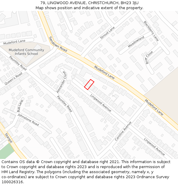 79, LINGWOOD AVENUE, CHRISTCHURCH, BH23 3JU: Location map and indicative extent of plot