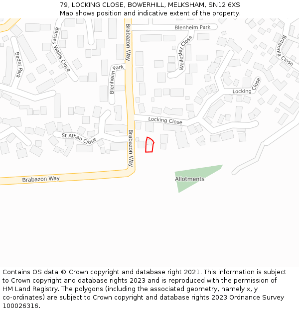 79, LOCKING CLOSE, BOWERHILL, MELKSHAM, SN12 6XS: Location map and indicative extent of plot