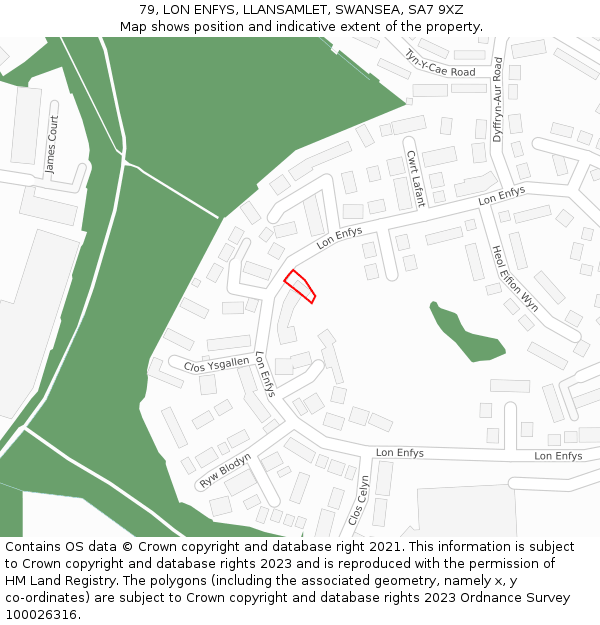 79, LON ENFYS, LLANSAMLET, SWANSEA, SA7 9XZ: Location map and indicative extent of plot