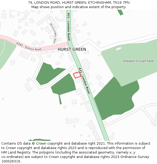 79, LONDON ROAD, HURST GREEN, ETCHINGHAM, TN19 7PN: Location map and indicative extent of plot