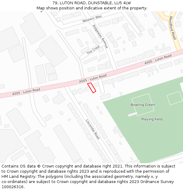 79, LUTON ROAD, DUNSTABLE, LU5 4LW: Location map and indicative extent of plot