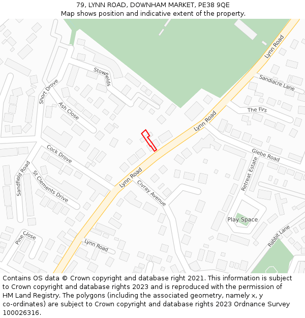 79, LYNN ROAD, DOWNHAM MARKET, PE38 9QE: Location map and indicative extent of plot