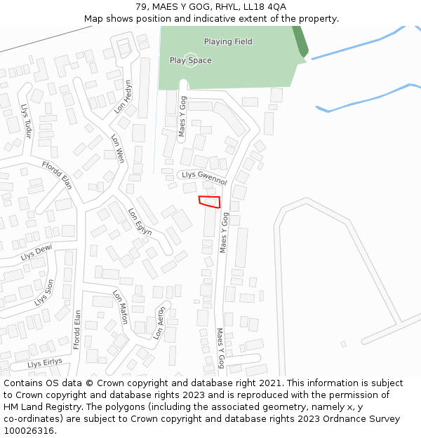 79, MAES Y GOG, RHYL, LL18 4QA: Location map and indicative extent of plot