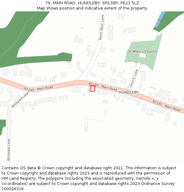 79, MAIN ROAD, HUNDLEBY, SPILSBY, PE23 5LZ: Location map and indicative extent of plot