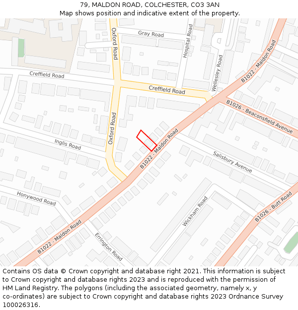 79, MALDON ROAD, COLCHESTER, CO3 3AN: Location map and indicative extent of plot