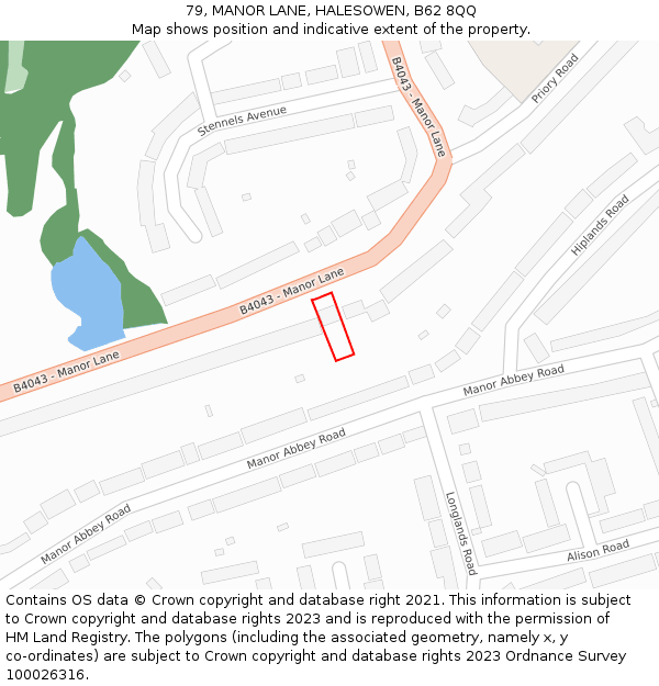 79, MANOR LANE, HALESOWEN, B62 8QQ: Location map and indicative extent of plot
