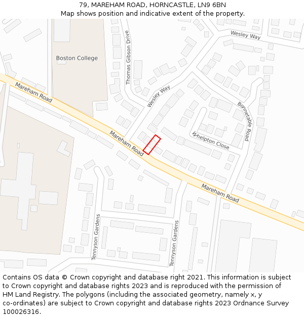 79, MAREHAM ROAD, HORNCASTLE, LN9 6BN: Location map and indicative extent of plot