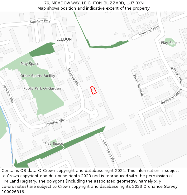 79, MEADOW WAY, LEIGHTON BUZZARD, LU7 3XN: Location map and indicative extent of plot