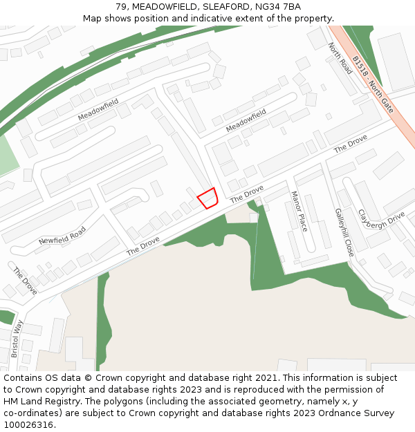 79, MEADOWFIELD, SLEAFORD, NG34 7BA: Location map and indicative extent of plot