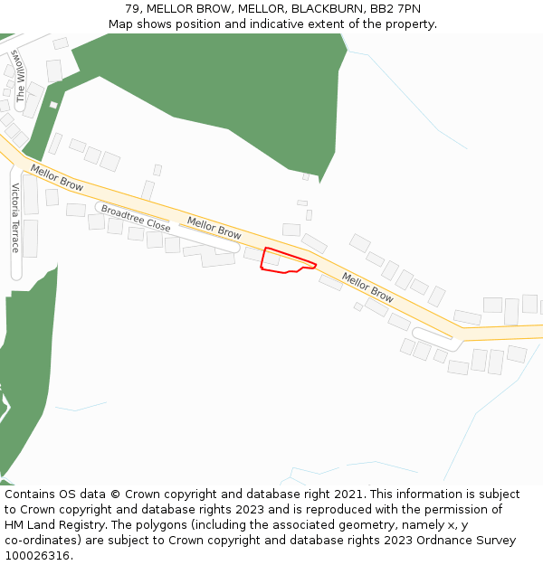 79, MELLOR BROW, MELLOR, BLACKBURN, BB2 7PN: Location map and indicative extent of plot