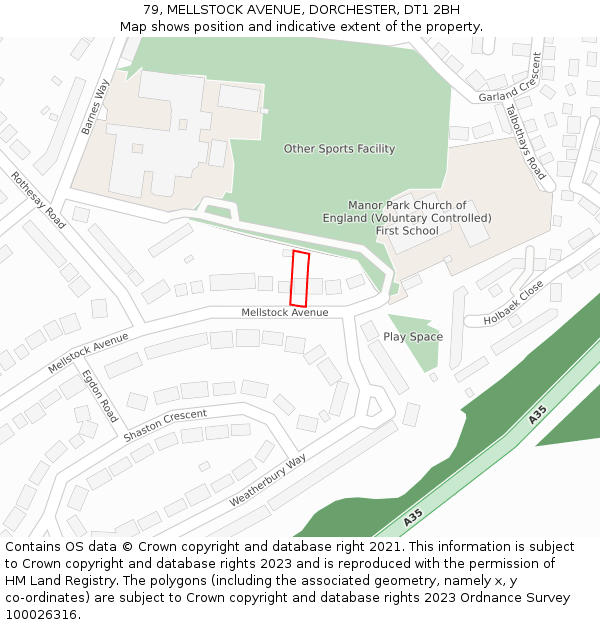 79, MELLSTOCK AVENUE, DORCHESTER, DT1 2BH: Location map and indicative extent of plot