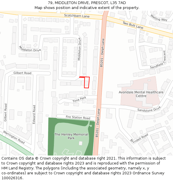 79, MIDDLETON DRIVE, PRESCOT, L35 7AD: Location map and indicative extent of plot