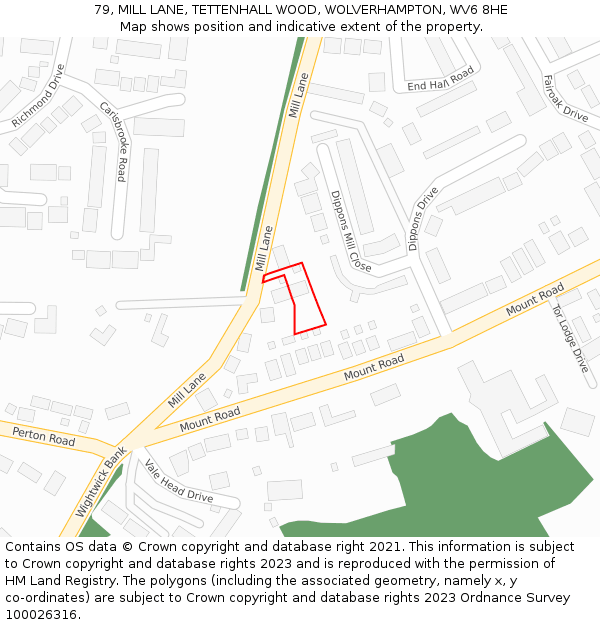 79, MILL LANE, TETTENHALL WOOD, WOLVERHAMPTON, WV6 8HE: Location map and indicative extent of plot