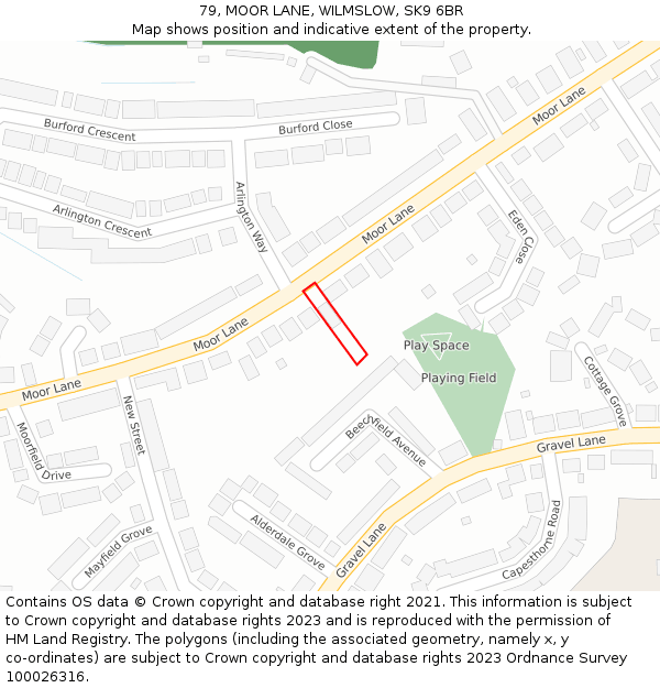 79, MOOR LANE, WILMSLOW, SK9 6BR: Location map and indicative extent of plot