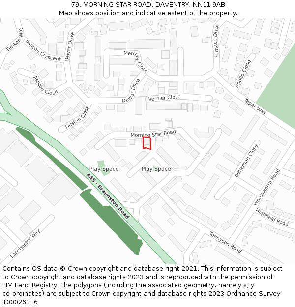 79, MORNING STAR ROAD, DAVENTRY, NN11 9AB: Location map and indicative extent of plot