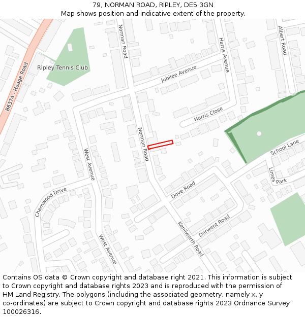 79, NORMAN ROAD, RIPLEY, DE5 3GN: Location map and indicative extent of plot