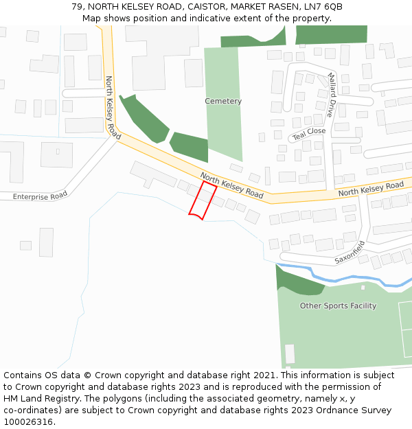 79, NORTH KELSEY ROAD, CAISTOR, MARKET RASEN, LN7 6QB: Location map and indicative extent of plot