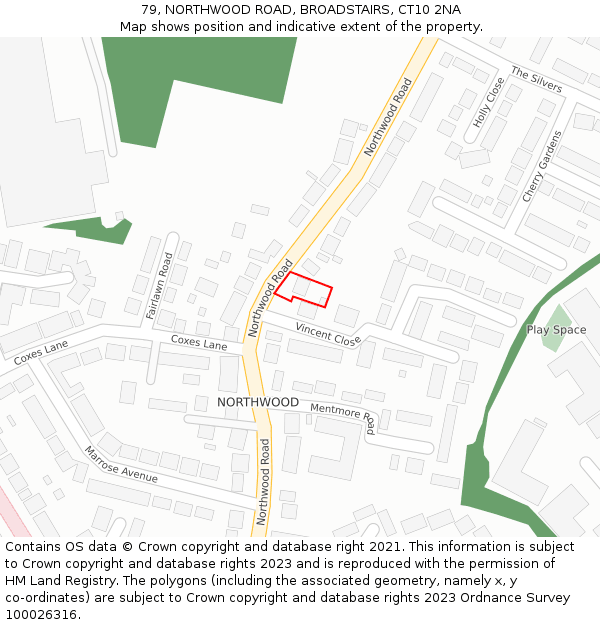 79, NORTHWOOD ROAD, BROADSTAIRS, CT10 2NA: Location map and indicative extent of plot