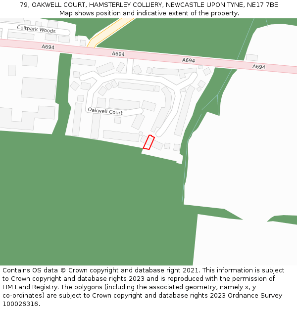 79, OAKWELL COURT, HAMSTERLEY COLLIERY, NEWCASTLE UPON TYNE, NE17 7BE: Location map and indicative extent of plot