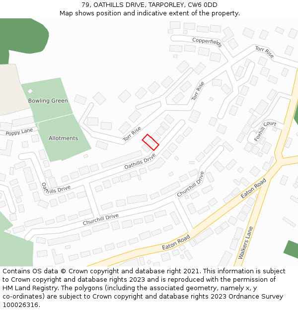 79, OATHILLS DRIVE, TARPORLEY, CW6 0DD: Location map and indicative extent of plot