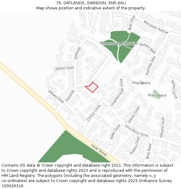 79, OATLANDS, SWINDON, SN5 6AU: Location map and indicative extent of plot