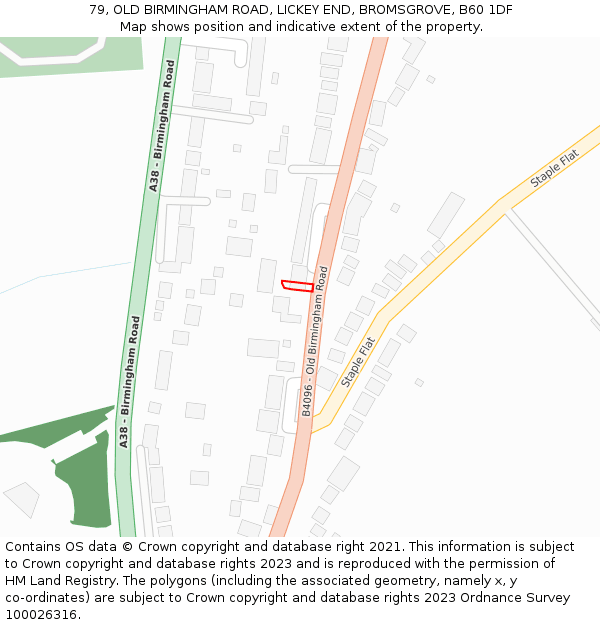 79, OLD BIRMINGHAM ROAD, LICKEY END, BROMSGROVE, B60 1DF: Location map and indicative extent of plot