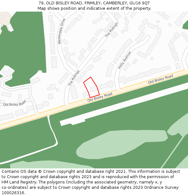 79, OLD BISLEY ROAD, FRIMLEY, CAMBERLEY, GU16 9QT: Location map and indicative extent of plot