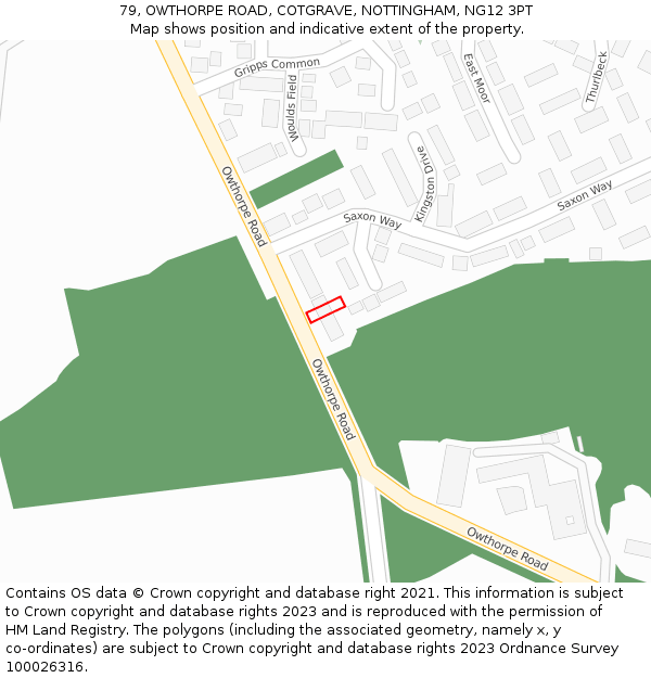 79, OWTHORPE ROAD, COTGRAVE, NOTTINGHAM, NG12 3PT: Location map and indicative extent of plot