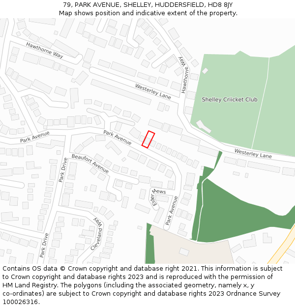 79, PARK AVENUE, SHELLEY, HUDDERSFIELD, HD8 8JY: Location map and indicative extent of plot