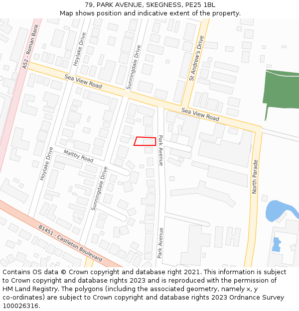 79, PARK AVENUE, SKEGNESS, PE25 1BL: Location map and indicative extent of plot