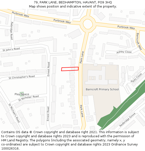 79, PARK LANE, BEDHAMPTON, HAVANT, PO9 3HQ: Location map and indicative extent of plot