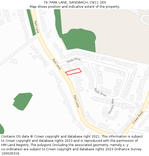 79, PARK LANE, SANDBACH, CW11 1EN: Location map and indicative extent of plot