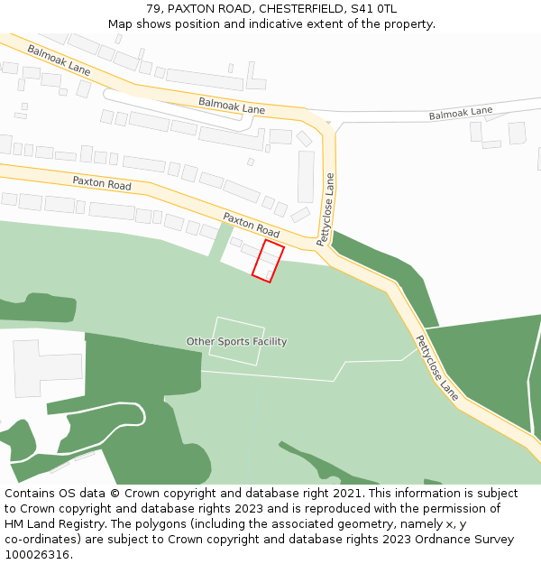 79, PAXTON ROAD, CHESTERFIELD, S41 0TL: Location map and indicative extent of plot