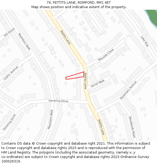 79, PETTITS LANE, ROMFORD, RM1 4ET: Location map and indicative extent of plot