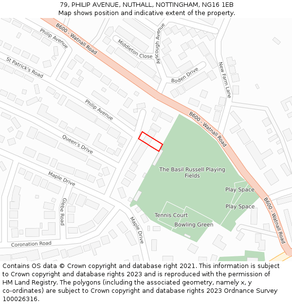 79, PHILIP AVENUE, NUTHALL, NOTTINGHAM, NG16 1EB: Location map and indicative extent of plot