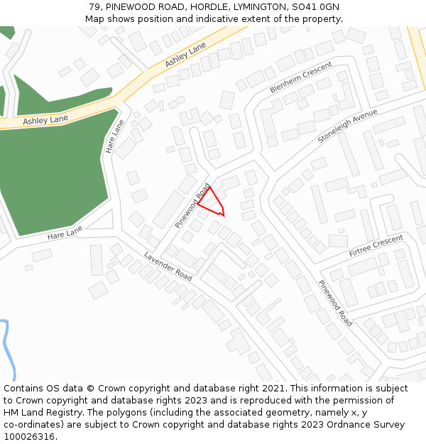 79, PINEWOOD ROAD, HORDLE, LYMINGTON, SO41 0GN: Location map and indicative extent of plot