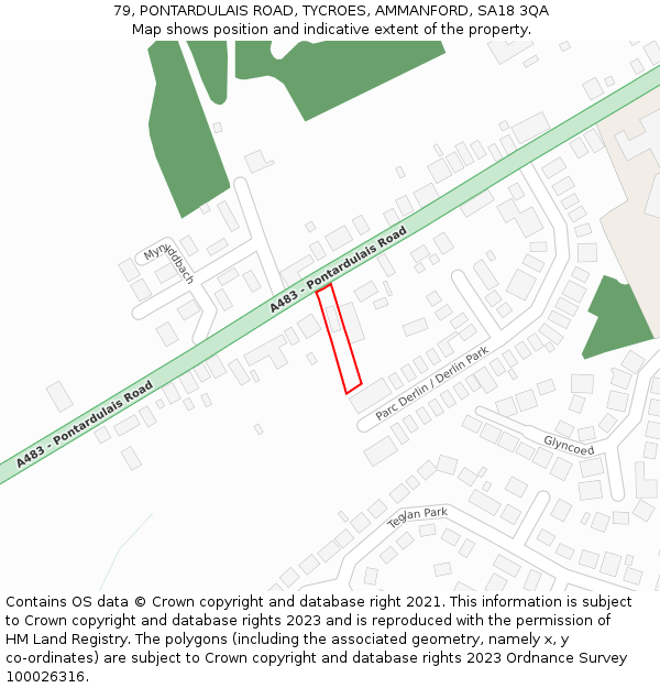 79, PONTARDULAIS ROAD, TYCROES, AMMANFORD, SA18 3QA: Location map and indicative extent of plot