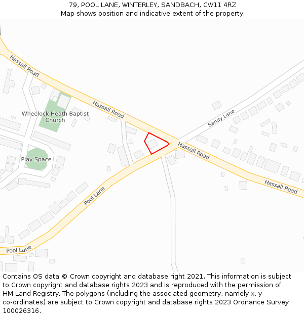 79, POOL LANE, WINTERLEY, SANDBACH, CW11 4RZ: Location map and indicative extent of plot