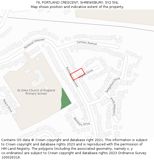 79, PORTLAND CRESCENT, SHREWSBURY, SY2 5NL: Location map and indicative extent of plot