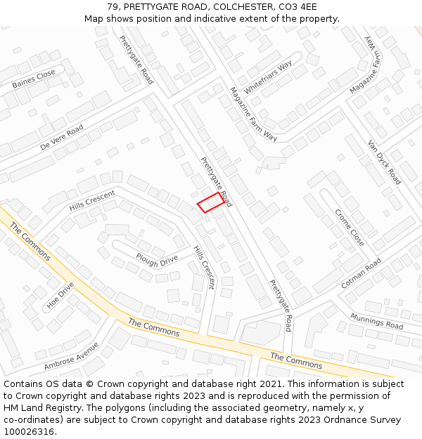 79, PRETTYGATE ROAD, COLCHESTER, CO3 4EE: Location map and indicative extent of plot