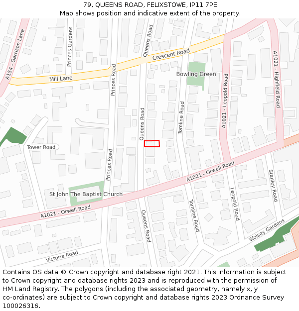 79, QUEENS ROAD, FELIXSTOWE, IP11 7PE: Location map and indicative extent of plot
