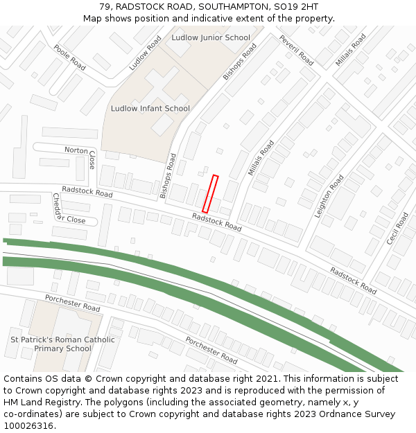 79, RADSTOCK ROAD, SOUTHAMPTON, SO19 2HT: Location map and indicative extent of plot