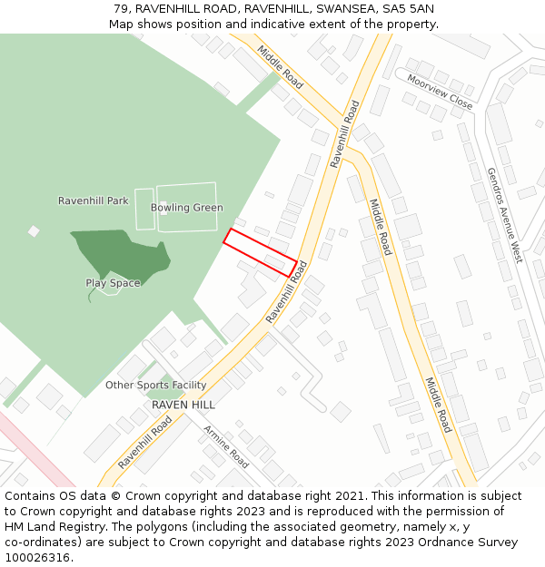 79, RAVENHILL ROAD, RAVENHILL, SWANSEA, SA5 5AN: Location map and indicative extent of plot
