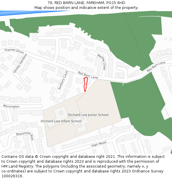 79, RED BARN LANE, FAREHAM, PO15 6HD: Location map and indicative extent of plot