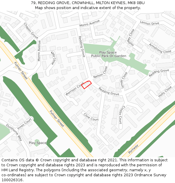 79, REDDING GROVE, CROWNHILL, MILTON KEYNES, MK8 0BU: Location map and indicative extent of plot